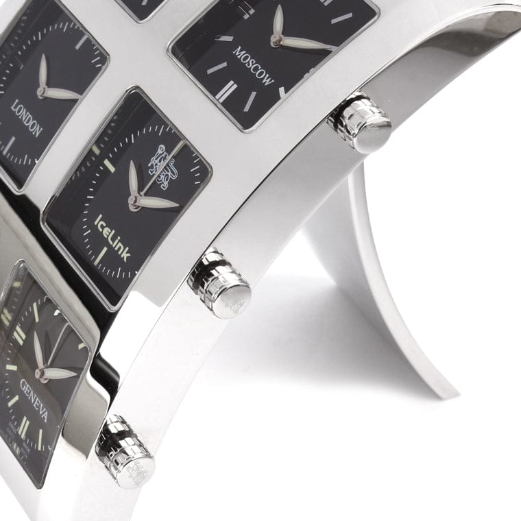 Black 6Timezone Desk Clock Presidential IceLink-CAL   