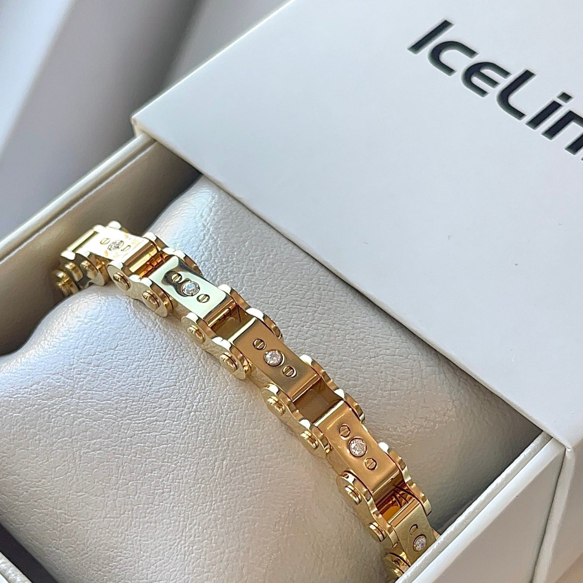 Diamond Gold 9.5MM Bicycle Bracelet Bracelets IceLink-ES   