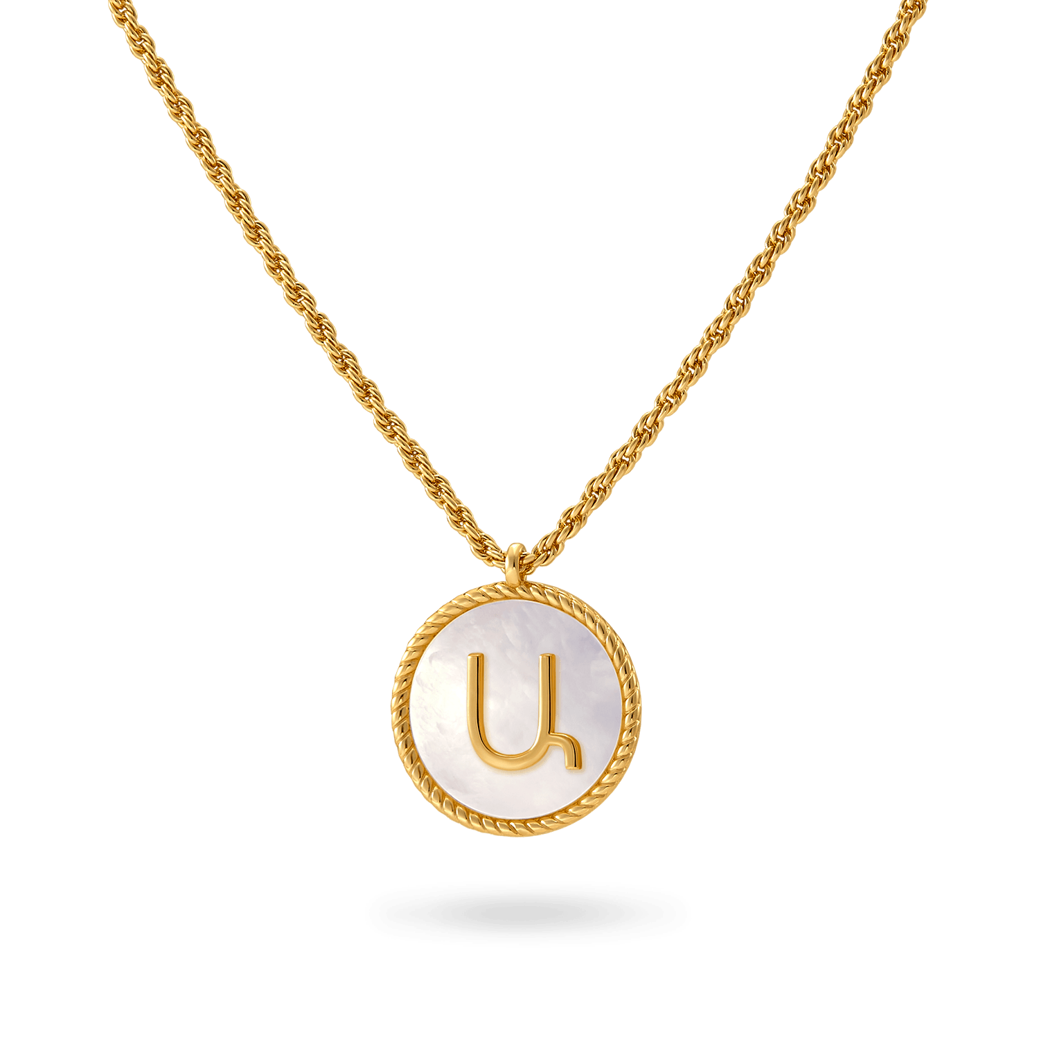 White Mother of Pearl Armenian Initial Necklace - IceLink White Mother of Pearl Armenian Initial Necklace - IceLink