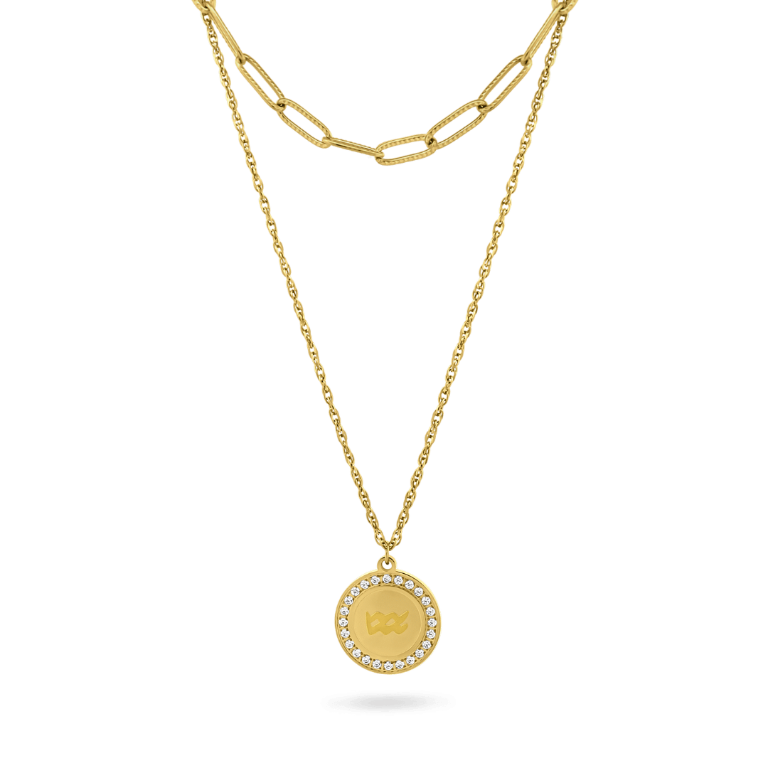 Zodiac Paperclip Necklace Set Necklaces IceLink-RAN Aquarius (Jan 20-Feb 18)  
